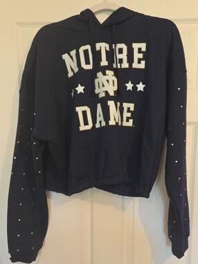 Notre Dame Navy Cropped Hoodie Sweatshirt Xl